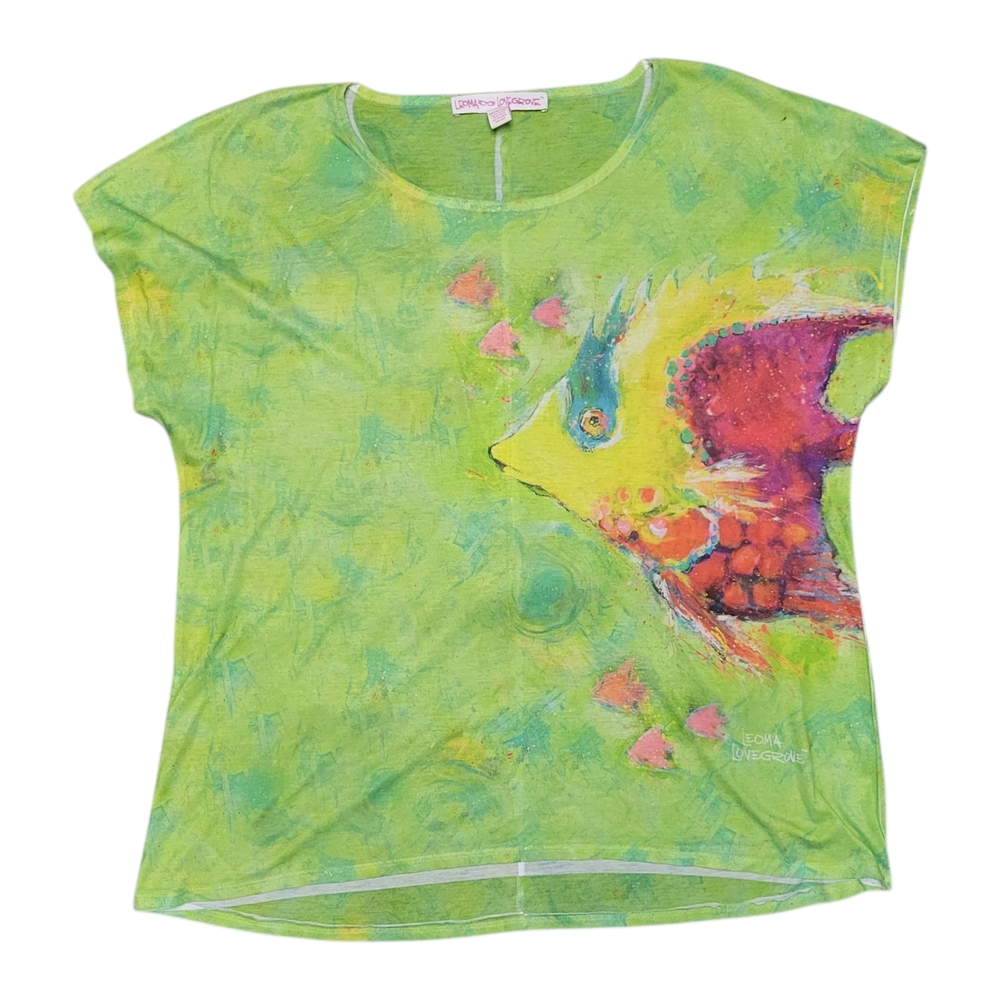 Leoma Lovegrove Colorful Fish Print Short Sleeve Tee Green XXL